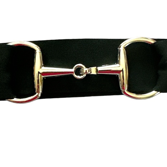 NEW Equestrian Elastic Snaffle Bit Belt - black with gold/brass bit buckle - Picture 2 of 2